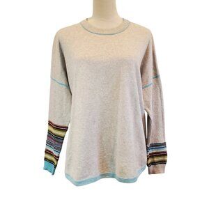 ZAKET & PLOVER SZ L Soft Cotton/Cashmere blend Multi-media Drop-Shoulder Sweater